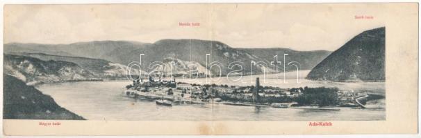 1908 Ada Kaleh. Magyar-román-szerb határ. Ali Mehmed 548. 2-részes kinyitható panorámalap / Hungarian-Romanian-Serbian border - 2-tiled folding panoramacard (fl)