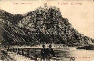 Sztrecsnó, Sztrecsény, Strecno; Das Waagtal / Povazie, Hrad Strecno / Sztrecsnó vára a Vágvölgyben Zsolna mellett. Gansel Lipót 240. / castle ruins, Váh river valley (EK)