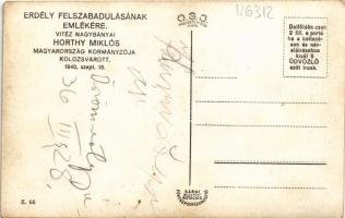 1940 Kolozsvár, Cluj; bevonulás, Horthy Miklós ágyúszállító katonai teherautók menete előtt / entry ...