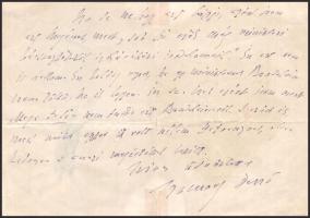 cca 1900 Szomory Dezső (1869-1944) író, újságíró, színműíró autográf levele irodalmi témákról. Egy b...
