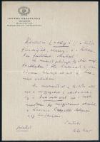 cca 1900 Szomory Dezső (1869-1944) író, újságíró, színműíró autográf levele irodalmi témákról. Egy beírt oldal