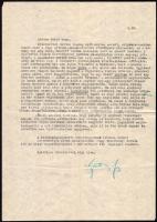 gróf Széchenyi Zsigmond (1898-1967) vadász, utazó, író autográf aláírással ellátott levele Bokor Dezső szerkesztőnek melyben kiadói ügyek mellett anyja halálhíréről is beszámol