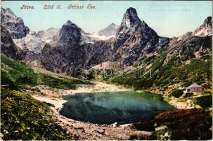 Tátra, Magas-Tátra, Vysoké Tatry; Zelené pleso / Grüner See / Zöld tó. Cattarino Sándor kiadása / lake (ragasztónyom / gluemark)