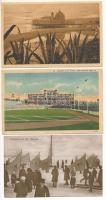 10 db régi sport motívumú képeslap: alkalmi bélyegzések, sporttelepek, stadion, téli sport, jégvitor...