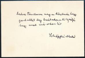 Schöpflin Aladár (1872-1950) író autográf sorai Kedves Sándorom! megszólítással