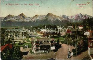 1910 Tátrafüred, Ótátrafüred, Altschmecks, Stary Smokovec (Magas Tátra, Vysoké Tatry) Maurer Adolf üzlete, kávéház / shops, café (lyukak / pinholes)