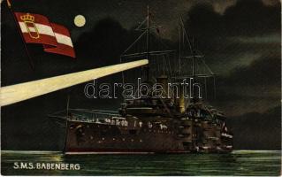 SMS Babenberg az Osztrák-Magyar Haditengerészet Habsburg-osztályú pre-dreadnought csatahajó este. G. Fano Pola, 1908/9. No. 25. / K.u.K. Kriegsmarine Linienschiffe am Nacht / WWI Austro-Hungarian Navy, SMS Babenberg pre-dreadnought battleship at night