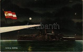 SMS Árpád az Osztrák-Magyar Haditengerészet Habsburg-osztályú csatahajó este / K.u.K. Kriegsmarine Schlachtschiff am Nacht / SMS Árpád Austro-Hungarian Navy Habsburg-class pre-dreadnought battleship at night. G. Fano, Pola, 1908/9. No. 23. (EK)