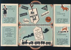 1961 Állami Könyvterjesztő Vállalat bőrönd alakú, kihajtható könyvismertető reklámlapja, kihajtva: 2...