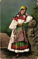 1912 Torockó, Rimetea; Torockói leány népviseletben / Magyarisches Mädchen (Toroczkó in Siebenbürgen) / Transylvanian folklore from Rimetea (EK)
