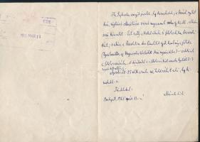 1965 Németh László (1901-1975) író, autográf levele a Kultúrkapcsolatok Intézetének irodalmi és orvo...