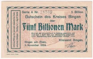 Németország / Weimari Köztársaság / Bingen 1923. 5.000.000.000.000M vízjeles papíron T:UNC,AU / Germany / Weimar Republic / Bingen 1923. 5.000.000.000.000 Mark on watermarked paper C:UNC,AU