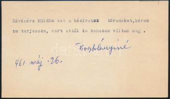 1926 Kosztolányi Dezső (1885-1936) író, költő, műfordító, kritikus, esszéista, újságíró autográf alá...