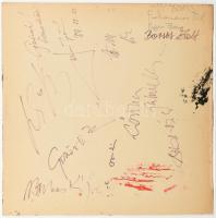 A Zi-Zi Labor együttes tagjainak aláírása kifordított Deák Bill lemez tokján, a tok túloldalán ismeretlen művész grafikája 32x32 cm
