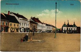 1916 Máramarossziget, Sighetu Marmatiei; Fő tér, piac, üzletek. Benkő Miklós kiadása / main square, market, shops (EK)