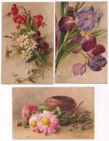 3 db RÉGI Catharina Klein művészeti képeslap, virág csendélet. litho / 3 pre- 1929 Catharina Klein art postcard, flower still life, litho