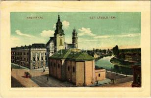 Nagyvárad, Oradea; Szent László tér, automobil, templom / square, automobile, church (EK)