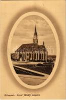 1912 Kolozsvár, Cluj; Szent Mihály templom, Mátyás szobor. Rigó Árpád utóda kiadása / church, statue