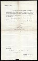 1927 Dr. Völgyesi Ferenc (1895-1967) orvos, pszichiáter és hipnotizőrnek írt levél Horthy Miklós kormányzó kabinetiodája vezetőjének, Vértessy Sándornak aláírásával, melyben a kormányzó nevében megköszöni Emil Couréről írt munkájának megküldését.