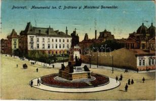 1924 Bucharest, Bukarest, Bucuresti, Bucuresci; Monumentul Ion. C. Bratianu si Ministerul Domeniilor / monument, ministry (fl)