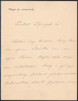 cca 1914 gróf Tisza István (1861-1918) miniszterelnök autográf levele Tisztelt Igazgató Úr! megszólítással