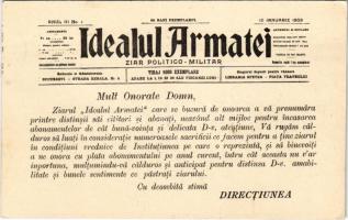 1909 Bucharest, Bukarest, Bucuresti, Bucuresci; "Idealul Armatei" ziar politico-militar / Romanian political-military newspaper's advertisement + 5 Bani Ga. (EK)