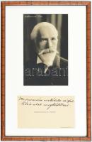 1922 Mihalovich Ödön (1842-1929), a Zeneakadémia igazgatójának öt magát ábrázoló autográf fotólapja, valamint névjegykártyája. Üvegezett keretben