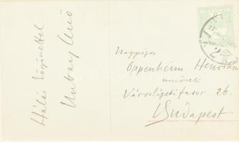 1912 Hubay, Jenő (1858-1937) zeneszerző őt magát ábrázoló autográf levelezőlapja üvegezett keretben