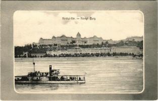 Császári és Királyi Haditengerészet Dunaflottilla monitorja a Királyi várnál Budapesten / K.u.K. Kriegsmarine Donauflottille / Austro-Hungarian Navy Danube Fleet River Guard ship near the Royal Castle in Budapest (non PC) (EB)