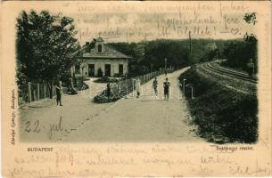 1903 Budapest XII. Svábhegy, gyógyszertár, vasúti sínek, karikázó gyerekek. Károlyi György kiadása (EK)