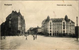 1918 Budapest XI. Fehérvári út (ma Bartók Béla út), villamos, üzletek. Leffler kiadása (EK)