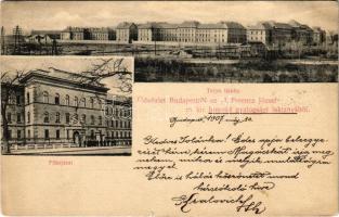 1907 Budapest IX. I. Ferenc József M. kir. honvéd gyalogsági laktanya, főbejárat, teljes látkép. Üllői út 127. (kis szakadás / small tear)