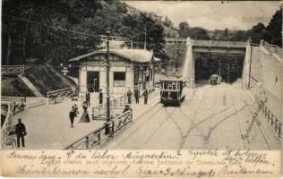 1905 Budapest XII. Zugliget, villamos vasúti végállomás, villamosok. Schwarz J. kiadása (EB)