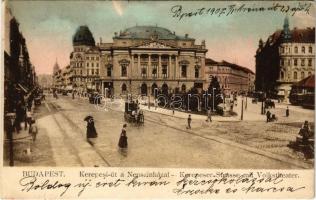 1907 Budapest VIII. Népszínház és Kerepesi út, villamosok (EK)
