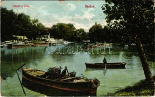 Siófok, Kikötő a Sión, gőzhajó. Balaton áruház kiadása (fa)