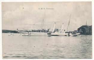 1912 SMS Fantasie osztrák-magyar haditengerészet kerekes gőzhajója, admirálishajó / K.u.K. Kriegsmarine Raddampfyacht (Admiralsyacht). G. Fano, POla 1909-10. 155.