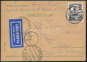 1934 Légi levelezőlap Repülő 48f bérmentesítéssel Milánóba küldve / Airmail postcard with 48f franking to Milano