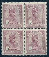 1913 Turul 5K négyestömb álló vízjellel (80.000) / Mi 126 X block of 4