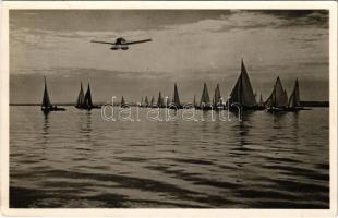 1939 Balatonföldvár, Balatoni élet. Jacht verseny, repülő (ragasztónyom / gluemark)