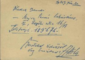 Orbók Attila író, újságíró autográf levelezőlapja, aláírással