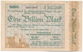 Németország / Weimari Köztársaság / Glachau 1923. 1.000.000.000.000M T:F / Germany / Weimar Republic / Glachau 1923. 1.000.000.000.000 Mark C:F
