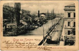 1899 (Vorläufer) Sarajevo, Quaipartie mit linken Ufer. Atelier Schädler / quay, tram (EB)