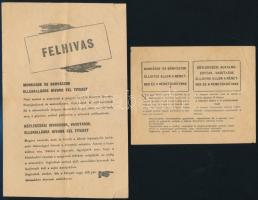 cca 1944 A Nemzeti Ellenállási Mozgalom 2 db röplapja, 20x12,5 cm és 12,5x10 cm