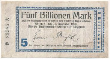 Németország / Weimari Köztársaság / Witten 1923. 5.000.000.000.000M T:F szenyeződés / Germany / Weimar Republic / Witten 1923. 5.000.000.000.000 Mark C:F dirt