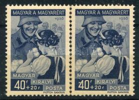 1939 Magyar a magyarért 40f pár lemezhibával / Mi 597 pair with plate variety