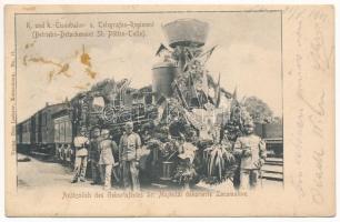 1901 K. und K. Eisenbahn- und Telegrafen Regiment, Betriebs-Detachement St. Pölten-Tulln, Anlässlich des Geburtsfestes Sr. Majestät dekorierte Locomotive / Cs. és kir. vasúti és távirati ezred St. Pölten-Tulln-i műveleti különítménye, Őfelsége születésnapja alkalmából feldíszített mozdony, vonat / Austro-Hungarian military railway and telegraph regiment, decorated locomotive for the birthday of Franz Joseph, train (fl)
