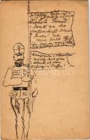 1908 Kézzel rajzolt magyar katonai művészlap. Hager Emil cs. és kir. főhadnagynak címezve / Hungarian hand-drawn military art (EK)