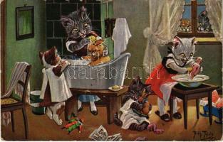 1924 Macska fürdetés / Cats bathing. T.S.N. Serie 1727. (6. Dess) s: Arthur Thiele