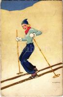 1930 Síelő hölgy, téli sport / Skiing lady, winter sport. Stehli No. 606. s: E. Martin (EK)