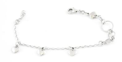 Ezüst(Ag) szíves karkötő, jelzett, állítható h: 16,5-18 cm, nettó: 4,9 g